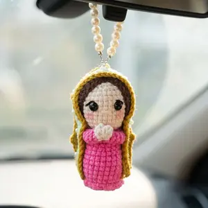 Handmade Crochet Car Rearview Mirror Hanging Ornament, Cute Mary Statue Car Interior Decoration, Car Rearview Mirror Pendant, Car Accessories, Car Trinkets