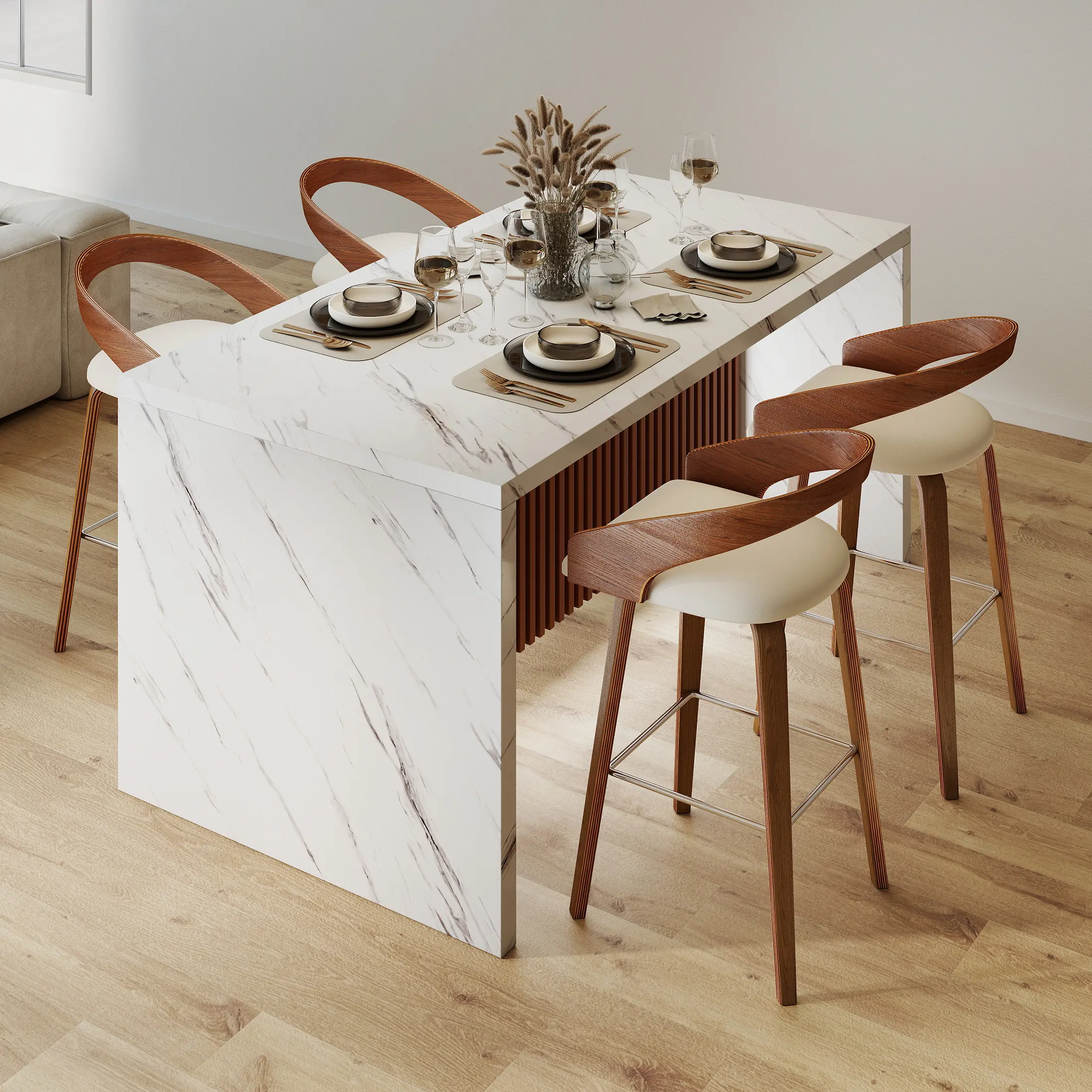 67" Large Modern Rectangle Dining Table for 4-6 People, Imitation Marble Island Table with LED Lights for Kitchen,Dining Room, Bar, Office, Living Room (Black)