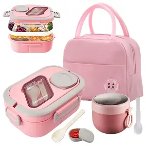 Lunch Box Set, 3 Counts/set Including 1 Lunch Box, 1 Cup & 1 Insulated Storage Bag, Portable Leak-proof Lunch Box for Outdoor Camping Picnic, Suitable for Adults and Teens, 2024 Kitchen Gadgets, Kitchen Microwave Safe Accessories, Fall Decor