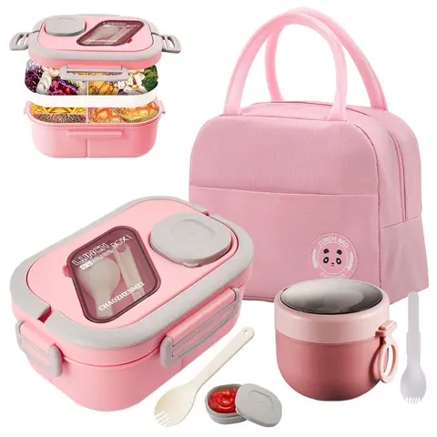 Lunch Box Set, 3 Counts/set Including 1 Lunch Box, 1 Cup & 1 Insulated Storage Bag, Portable Leak-proof Lunch Box for Outdoor Camping Picnic, Suitable for Adults and Teens, 2024 Kitchen Gadgets, Kitchen Microwave Safe Accessories, Fall Decor
