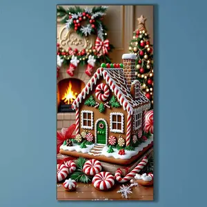 5D DIY Full Diamond Round Diamond Painting - Diamond Art Painting Kit Gingerbread House Mosaic, Canvas - DIY Decorative Painting, Home Wall Decor, Perfect for Halloween and Christmas, Independence Day, Birthday, and Anniversary Gifts