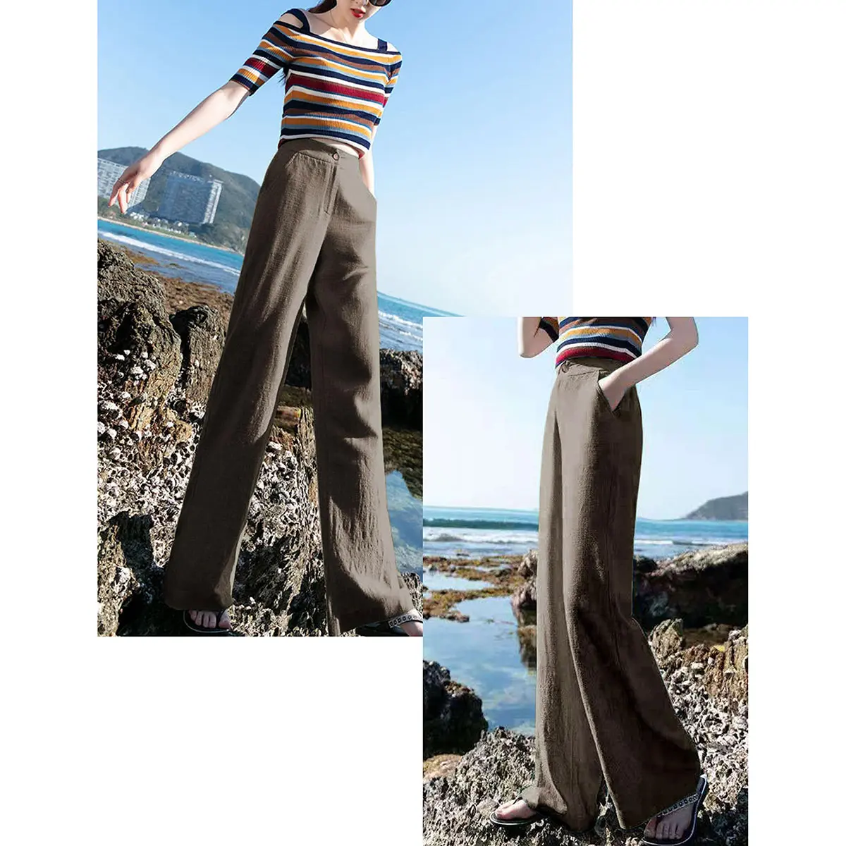 Molitree Women's Cotton Linen Pants Casual Summer Trousers High Waisted Wide  Leg Dress Pants with Pockets Button Up Loose Fit - TikTok Shop