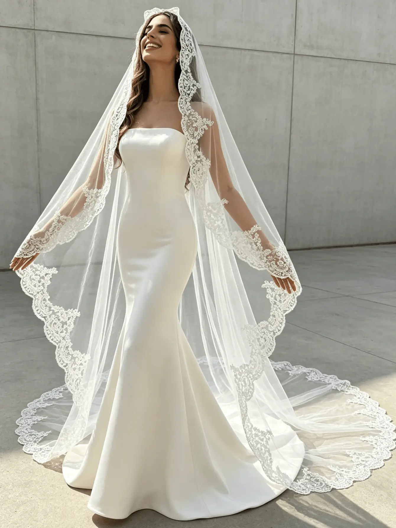 White Soft Tulle Bridal Veil with Lace Edge 3M Wedding Ceremony Accessory