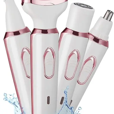 Women's 4-in-1 Rechargeable Electric Shaver Kit - Facial Trimmer with Multihead Stainless Steel Blades, 60-Min Runtime, USB Charging, IPX7 Water Resistance, Wet & Dry Use, Lightweight, Easy Cleaning, Normal Battery Compatibility, Beauty Gift