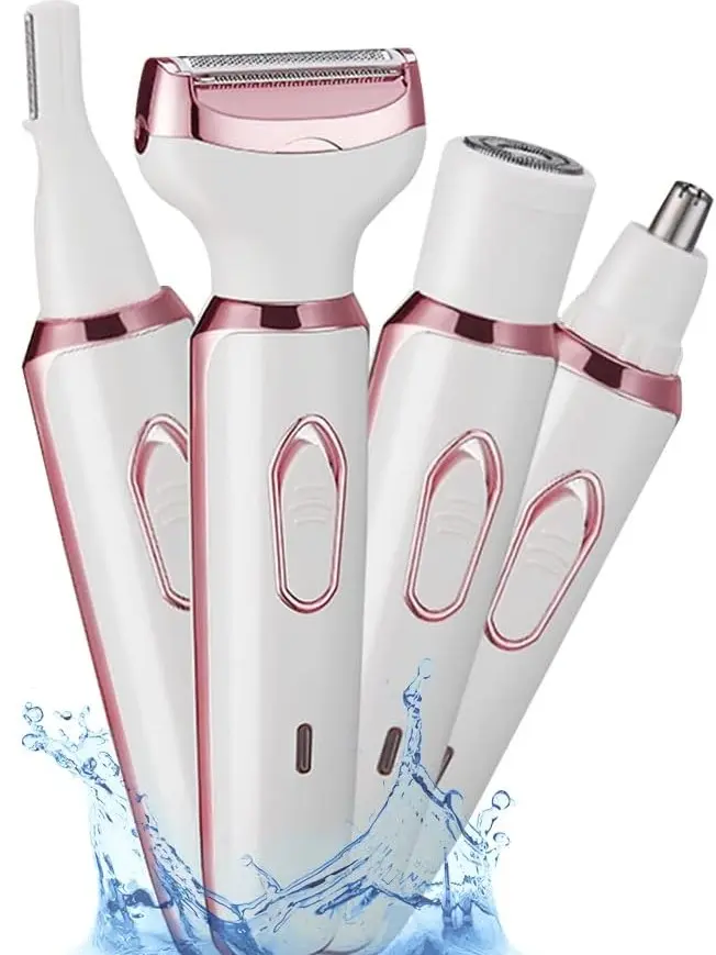 4-in-1 Electric Shaver for Women, Painless Facial Hair Removal Kit with 4 Stainless Steel Heads for Body, Eyebrows & Nose, Lightweight USB Rechargeable Wet & Dry Trimmer