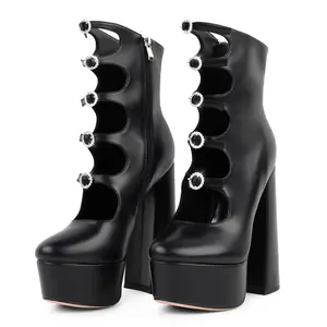 Goth Y2K Platform Boots for Women | Chunky Heel Buckle Ankle Boots with Side Zipper