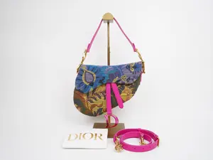 Pre-owned Dior canvas Crossbody Bags Christian Limited Edition Embroidred Saddle with Strap