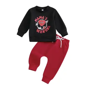 Baby Boy Valentine’s Day Outfits Long Sleeve Letter Sweatshirt Tops+ Pocket Pants Set Toddler Boy Valentine’s Day Clothes