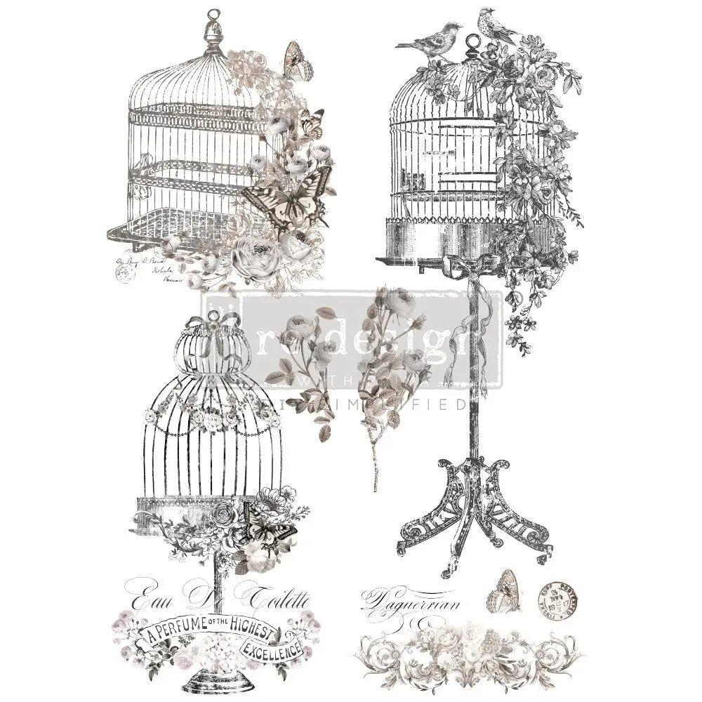 Decor Transfers® - La Voliere - total sheet size 24"x35", cut into 2 sheets