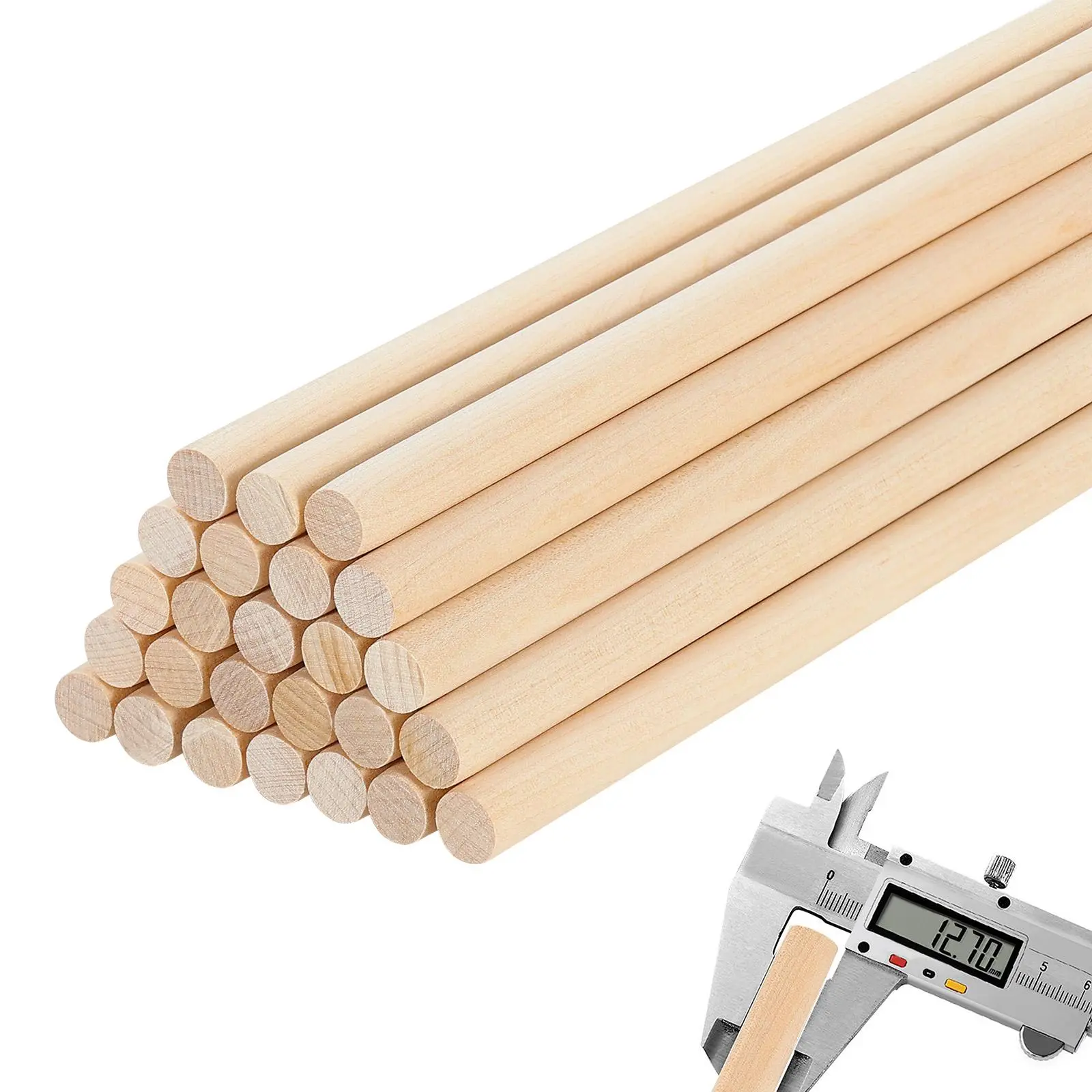 【SummerFinds】VEVOR 25Pcs Wooden Dowel Rods 1/2 x 12 Inch Natural Birch Wood Sticks Dowels, Unfinished Hardwood Sticks for Craft and DIY Projects, One-Piece Cutting & Smooth Surface & Easy to Color and Paint