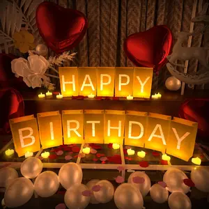 Happy Birthday Decorations Set, Include Light up Letters, Tea Lights Candles, Latex Balloons, Aluminum Balloons, Rose Petals and Surprise Banner, Great Festival Surprise Gift for Women and Men