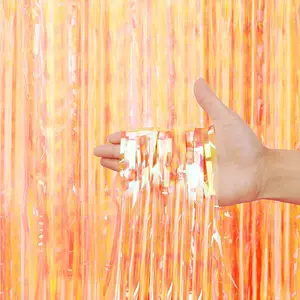 3 Pack Fringe Curtains Party Decorations,Tinsel Backdrop Curtains for Parties,Photo Booth Wedding Graduations Birthday Christmas Event Party Supplies (Transparent Orange)