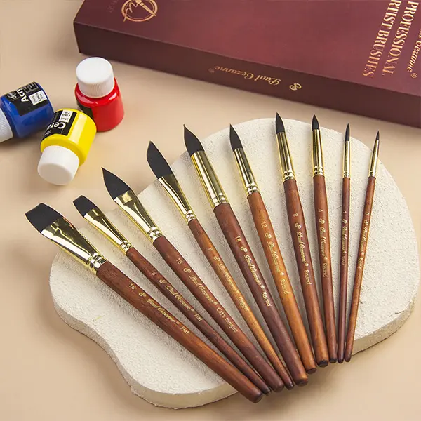 Watercolor Brushes Professional, 10pcs Synthetic Squirrel Hair Walnut Handle Watercolor Paint Brush Set - Flat, Round Pointed, Dagger, Cats Tongue Oval Wash for Watercolor Gouache Inks Painting, Perfect Christmas gift for Artists and Beginners