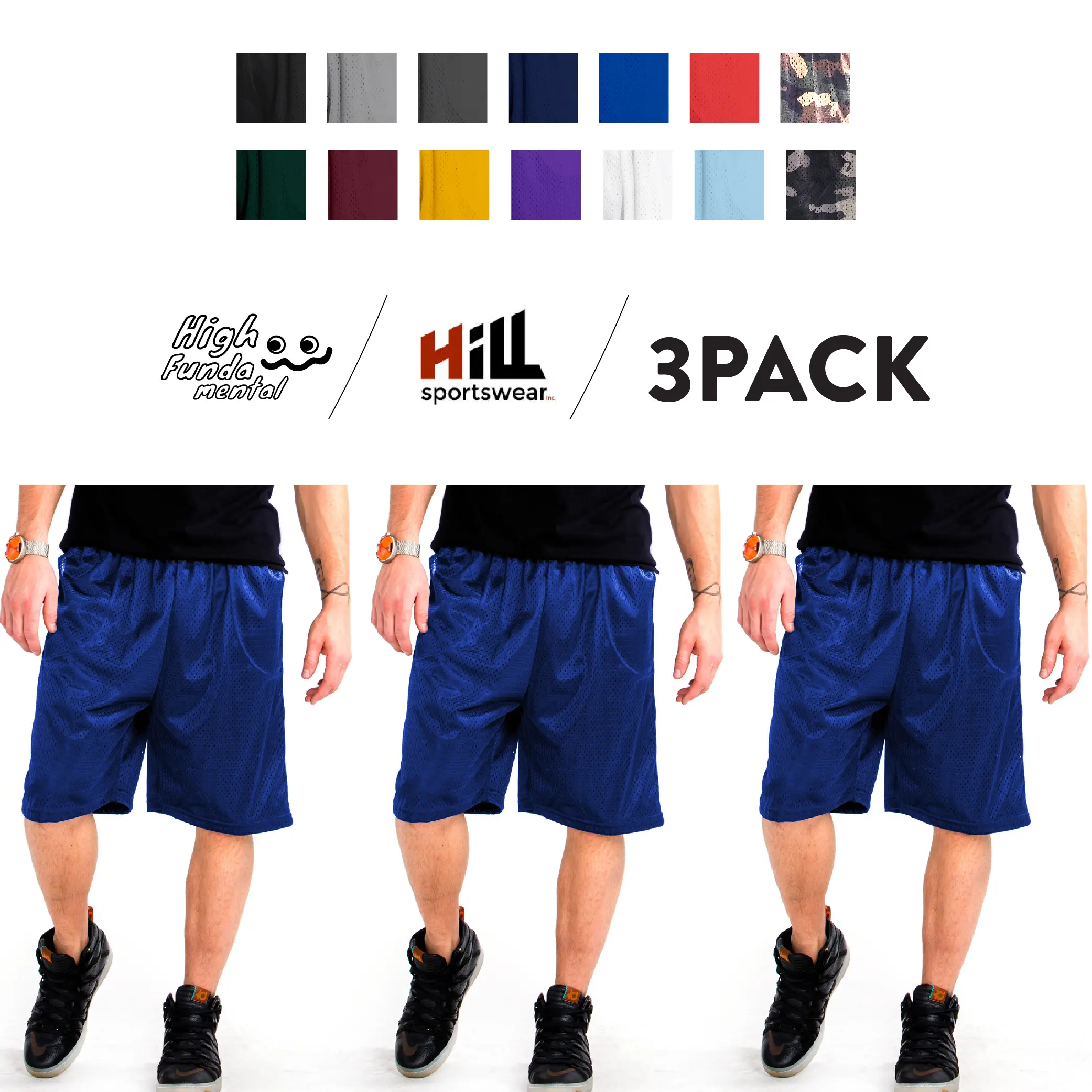 3 Pack HILL Men's Active Mesh Shorts Basketball Shorts with Drawstrings 2 Pockets Lightweight Plain Casual Gym Shorts Hip Hop Harem Multi Colors (S to 5XL)