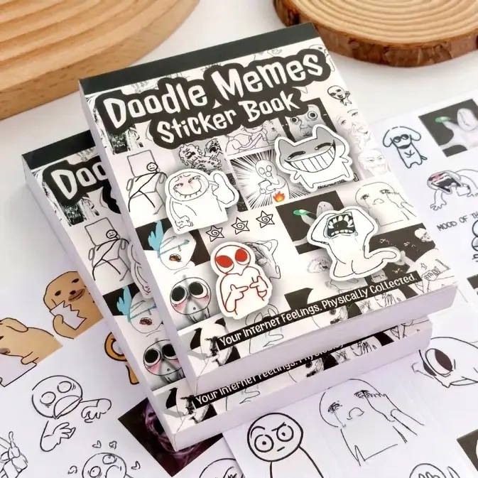tsklooy 2 Pcs Moodle Memes Sticker Book, 72 Sheets 920+ Pcs, Black and White Funny Meme Stickers for Adults and Teens, Die-Cut Vinyl Stickers for Journaling Scrapbooking DIY