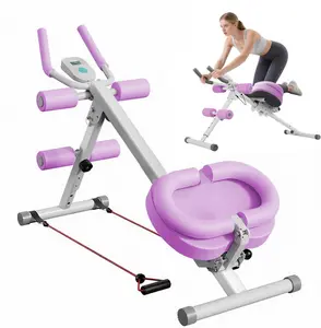 Adjustable Sit Up Assist Device with LCD Monitor, Foldable Indoor Exercise Equipment, Pink/Purple