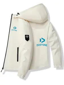 Arrow Letter Hooded Jacket, Polyester Fabric, Bold Blue Arrow Print, Casual Slim Fit, Spring & Fall Fashion, Trendy Daily Wear