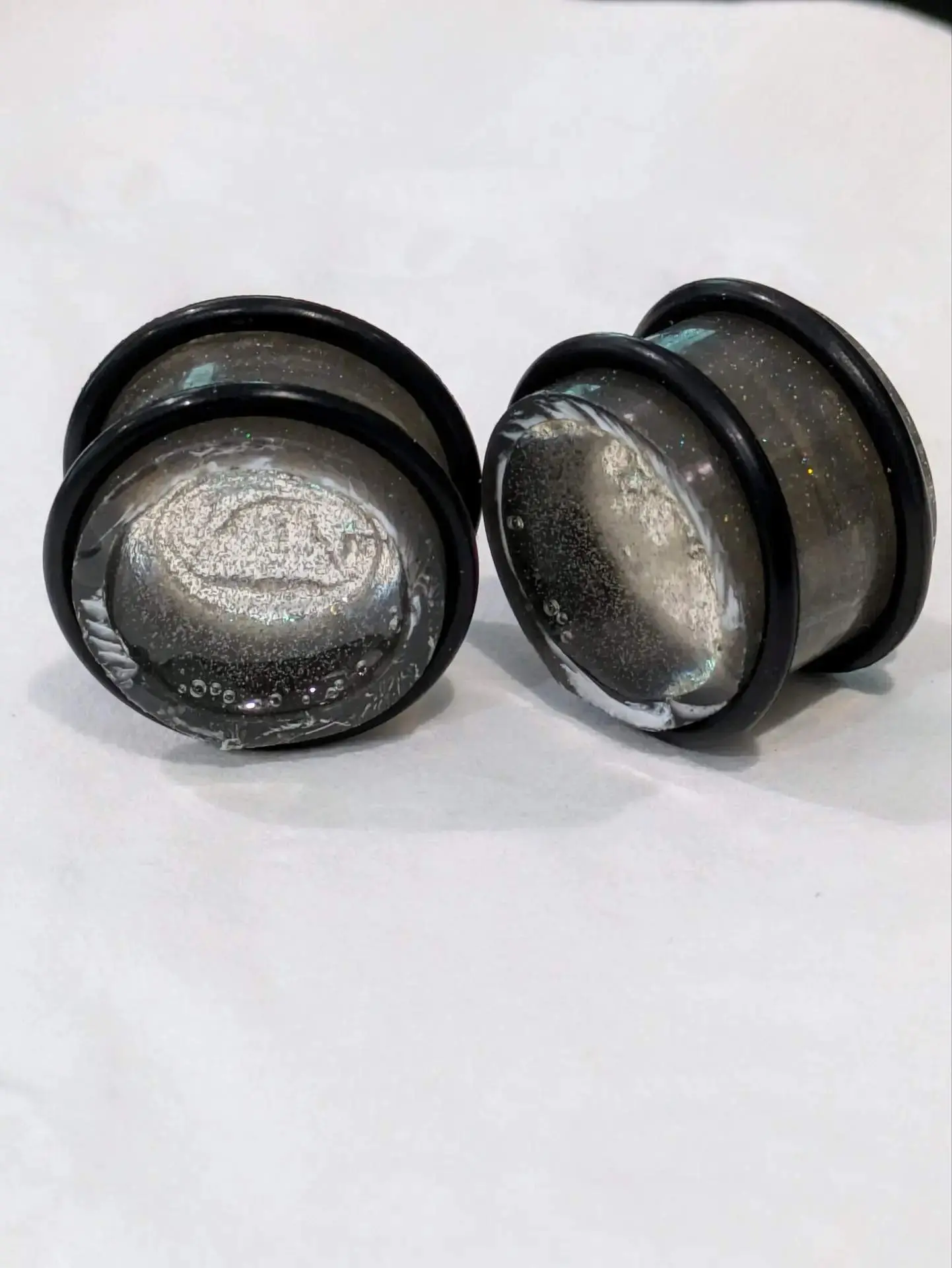 Ear Gauges, 2 pcs, 3/4 inch Gauges, 19mm - Plugs for Stretched Ears - Made from recycled Hula Hoops - Pair (2) Stardust Glitter Black