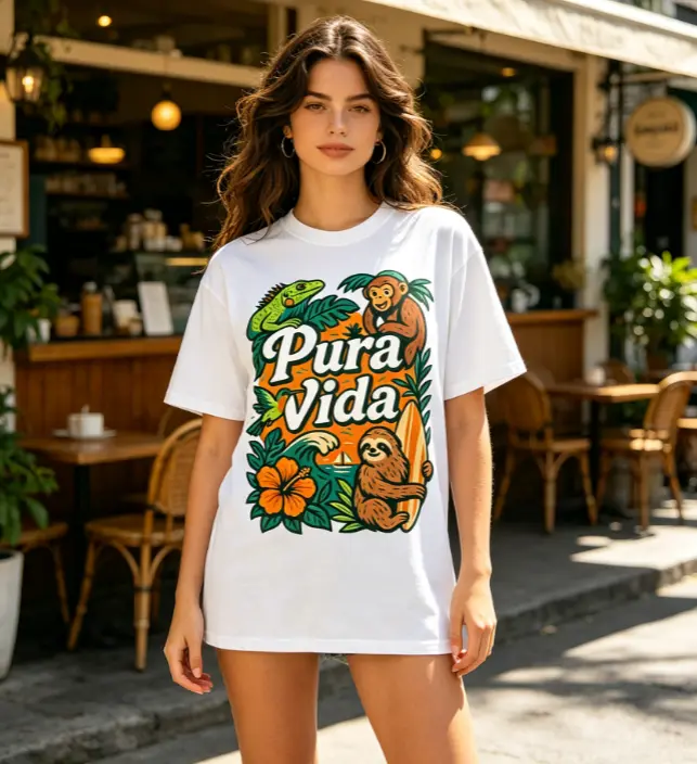Unisex Pura Vida Tropical Jungle Graphic T-Shirt, Costa Rica Sloth Surf Nature Print Soft Cotton Short Sleeve Tee, Black White Casual Summer Beach Vacation Graphic Tee For Men Women,friend summer vibe positive affirmation