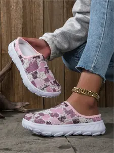 Women's Platform Flatform Mule Sneakers Backless Slip On Walking Shoes Breathable Fly Woven Fabric Non Slip Outdoor Casual Shoes