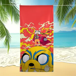 Anime Crossover Beach Towel, Cartoon Hero & Flame Pattern Design, Super Absorbent Microfiber Quick-Dry Towel, Oversized for Beach Pool Travel, Ideal Gift for Anime Cartoon Fans