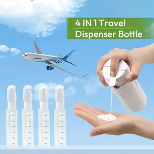 4-in-1 Travel Dispenser Bottle, Leak-Proof Refillable Silicone Toiletry Container for Travel, Vacation & Business Trips