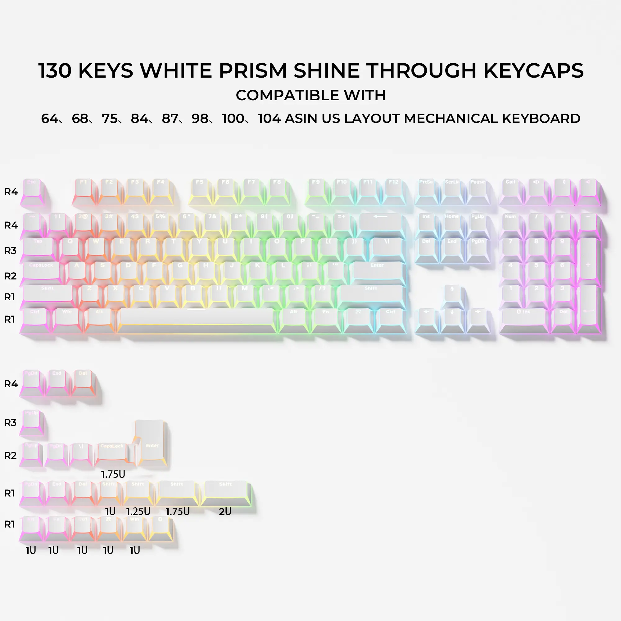 XVX Prism keycaps Shadow Fold Shine-Through Backlit Cherry Profile PBT 136-key Keycap Set for Mx Switches ANSI Layout（only keycap, not include a keyboard）