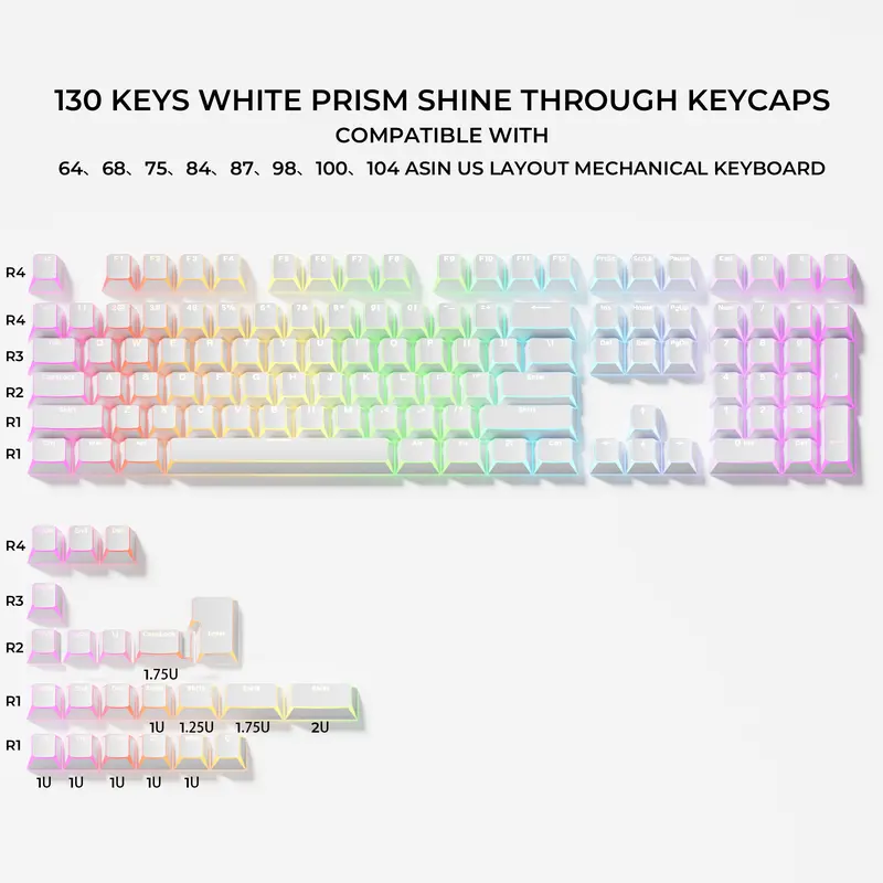 XVX Interlaced Shadow Cherry Profile PBT Keycap Set - 136-Key, White, Fold Side-Printed, Double-Shot Shine-Through, Backlit, for MX Switches, ANSI Layout, with Keycap Puller, No Keyboard Included, Back to School, White(Keycaps Only)