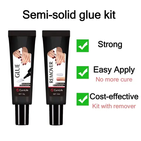 Newly Upgraded 10g Quick-Drying Semi-Solid Nail Glue with 10ml Remover – Long-Lasting Adhesive Gel for Press-On Nails, Acrylic Tips, and Salon-Quality Nail Kits – Easy Application, No UV Lamp Needed for Home or Salon Use-Curvlife