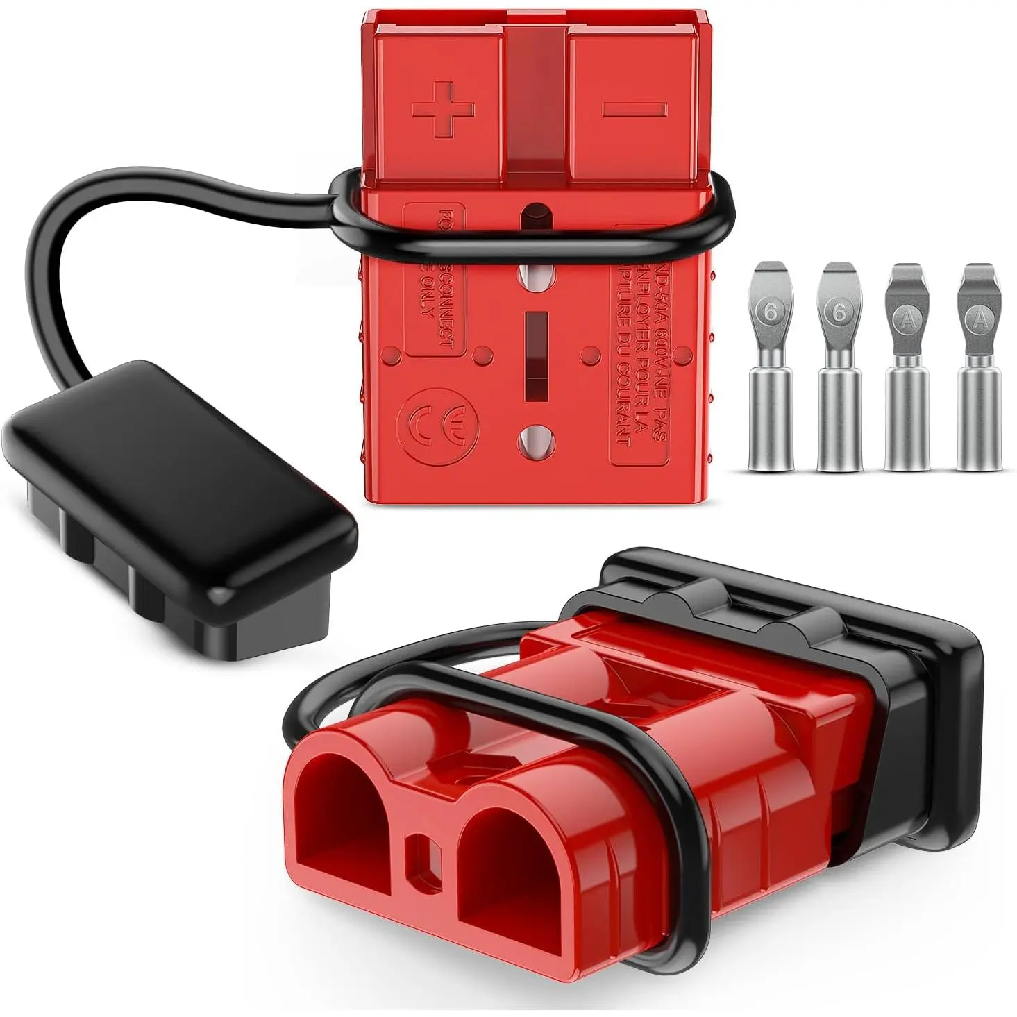 2 x Anderson Connector Plugs Kit, 50AMP 6AWG 12V-36V Flame-Retardant PC High Current Quick Disconnect Wire Harness for 6 Gauge Cables, Car Parts (Marine ATV Winch Use)