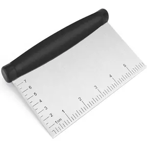 Bench Scraper & Chopper - 6 Inch Stainless Steel Dough Cutter with Contoured Grip, Multi-Purpose Kitchen Tool for Baking Cooking, Food Scraper Chopper & Pastry Knife Sturdy Utensils Engraved Metal Slicer Blade Pasta