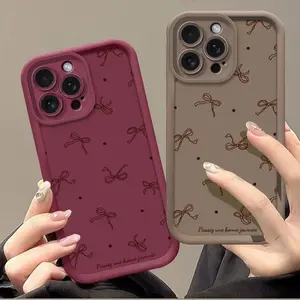 Phone Case - 1pc of a Phone Case Featuring a Full-Screen Red Polka Dot Bow Design, Made of Brown And Burgundy Soft Shell with Precise Cutouts, Compatible with iPhone 17, 16, 15, 14, 13, 12, 11 Pro Max,  X, XR, XSMax, Perfect dor Teen Girls