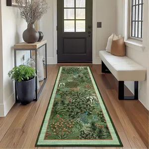 2x6 Runner Rug for Hallway, Washable Floral Throw Rug, Modern Jungle Animal Non Slip Indoor Mat, for Entryway, Laundry, Kitchen, Light Green