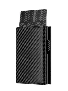 Large Capacity Fashion Carbon Fiber Leather Men's Tri-Fold Wallet - RFID Blocking Automatic Pop-Up Card Holder, Aluminum Frame Wallet Coin Compartments Business Money Purse Wallet for Men Magnetic Closure Wallet Magnetic opening and closing