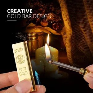 Gold Bar Forever Lighter, Multifunctional Metal Kerosene Lighter, Mini Portable Igniter for Outdoor Camping Bonfire, Gift for Boyfriend (Oil Not Included in Delivery/Kerosene Required for Ignition)