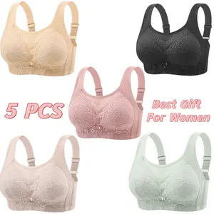 Luxurious Lace Lingerie 5PCS/3PCS Plus Size Push Up Bralette Seamless Underwear Bra For Women Full Coverage Comfort Anti Dropping Lift & Shape Womenswear