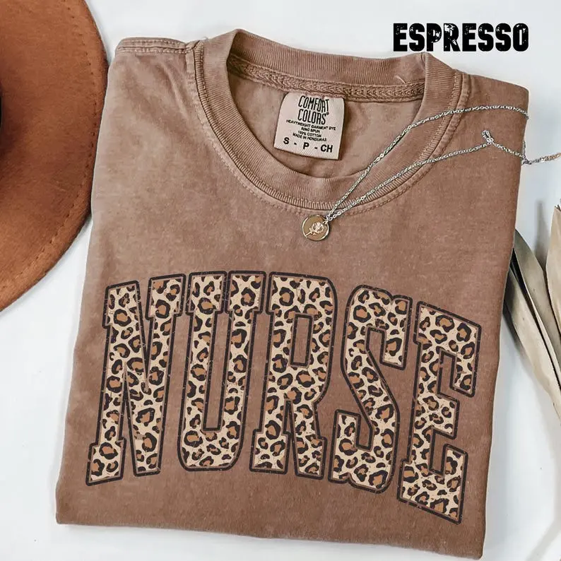 Comfort Colors Leopard Nurse Shirt,  Nursing School T-Shirt , Registered Nurse Shirt Gift Cotton Fabric
