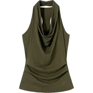 PSO Women's Summer Knit Top, Halter Draped Neck Design, Slim Fit Cinched Waist Sleeveless Camisole Vest NBX008