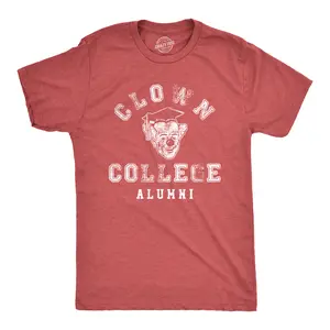 Mens Clown College Alumni T Shirt Funny Sarcastic Graduate Cap Tee for Guys Mens Funny T Shirts Cool Vintage Fashion T-Shirt Gift Classic Menswear Funny Teacher Short Sleeve Novelty Tees for Guys Red