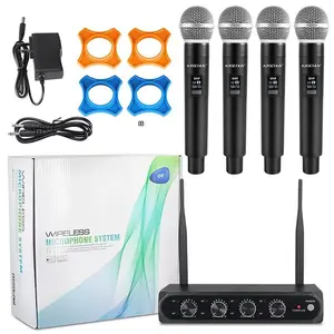 KASCHUN 4 Channel UHF Wireless Microphone System with 4 Handheld Mics, 100M Range, Dual Audio Output for Karaoke, Party, Church, Wedding, Live Performance