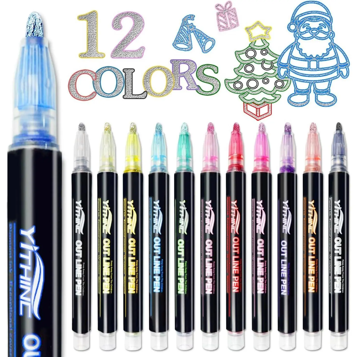 Outline Shimmer Markers, Christmas Stocking Stuffers for Tween Teen Girls Gifts Trendy Stuff, 12 Glitter Metallic Gel Pens Coloring, Arts Crafts Supplies Kits for  Boys Ages 4, 6, 8, 10, 12