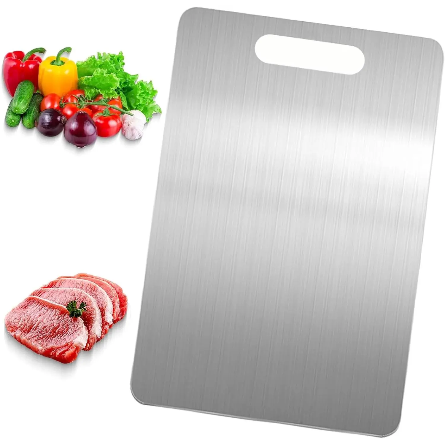 Food-Grade Stainless Steel Reversible Chopping Board - 13x9 in Portable Metal Kitchen Board, Hygienic Durable Dishwasher-Safe Home Supply for Meat, Fruit summerwins