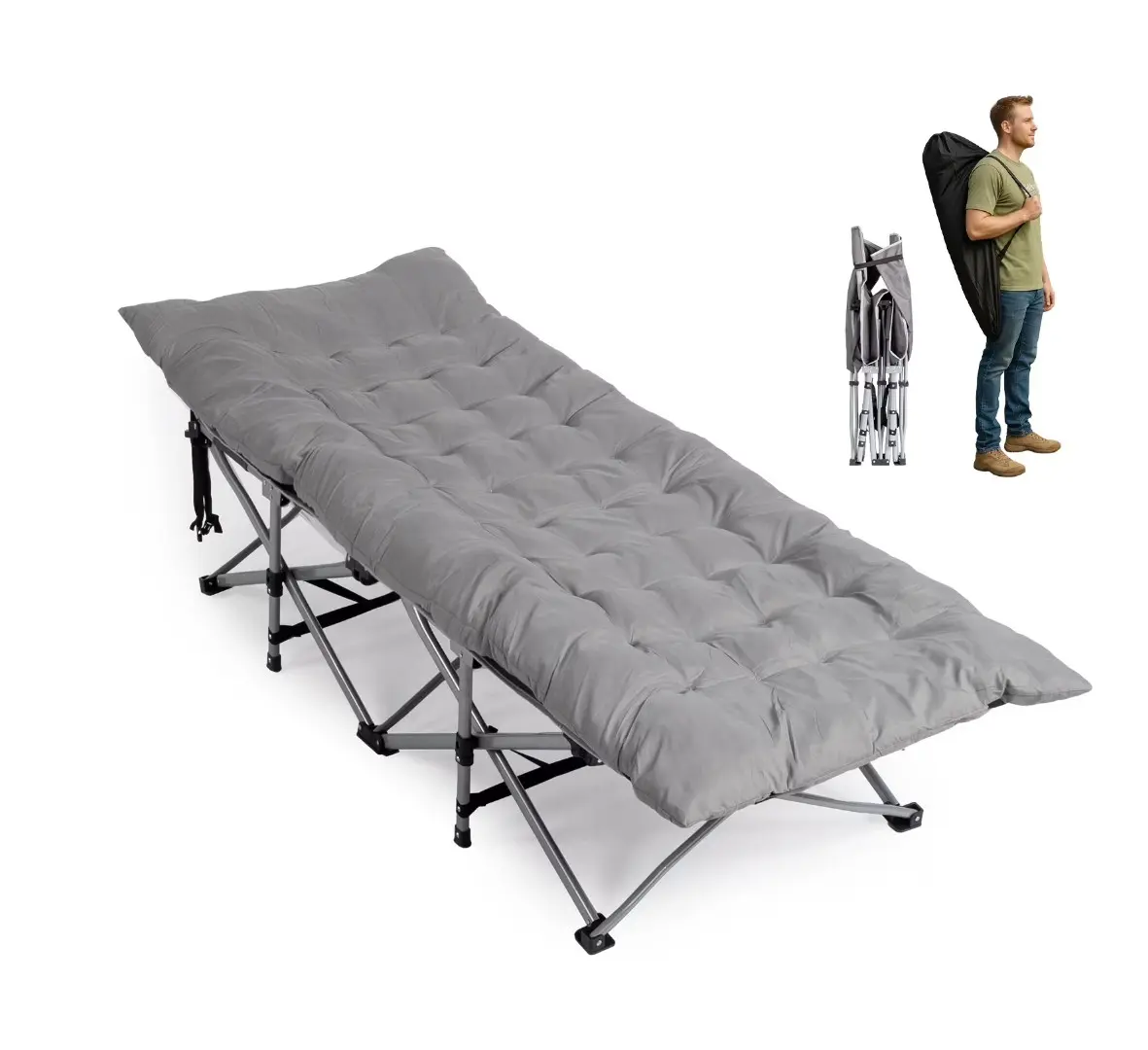 Camping Folding Cot, Easy Setup Cot Bed with Soft Pad, Protable Adults Sleeping Bed for Home Office Nap Beach Travel, Gray