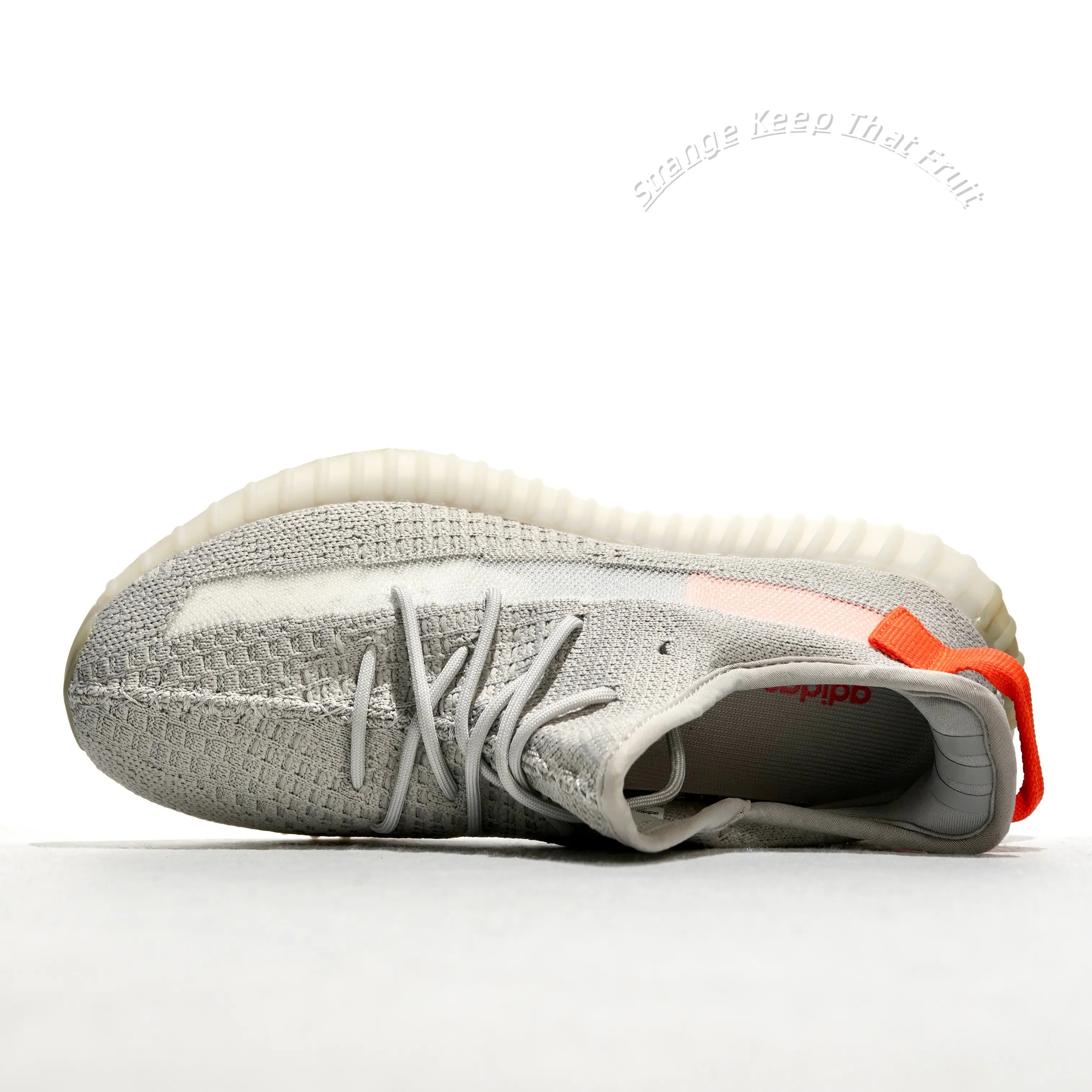 Light Gray Blend Knit Platform Jogging Shoes, Bright Orange Heel Pull Tab Light Pink Mesh Transparent Strip Cream White Thick Serrated Foam Outsole Elastic Matching Laces Couple Retro Casual Trainers