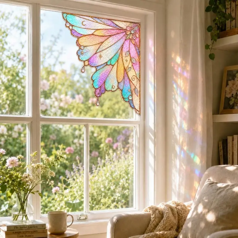Rainbow stained glass window corner sun catcher, rainbow window hanging, pastel sun catcher, housewarming gift