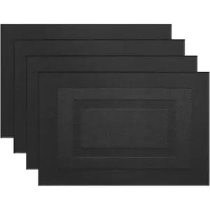 Black Placemat Set of 4, Heat Resistant Non-Slip Dining Mat, Washable Durable PVC Vinyl Woven Table Mat, Coffee Table Mat, Kitchen Decorative Placemat, Waterproof Placemat, Kitchen Accessories