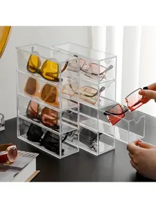 Fashion 4-Layer Acrylic Transparent Drawer-Type Glasses Storage Box for Men and Women