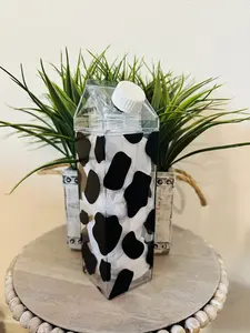 Clear Milk Carton Water Bottle for Iced Coffee, Smoothies | 17 oz | Juice Boba Tea Bottle | Milk Carton Shaped | Unique Cute Stylish Bottles