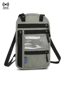 RFID Blocking Travel Pouch Neck Wallet, Family Passport Holder Organizer, Travel Document Holder, Multi-Pockets, Waterproof, Nylon, with Zipper Pocket, Phone Pocket
