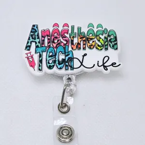 Anesthesia Tech Life Acrylic Retractable Badge ID Reel Belt or Alligator Clip